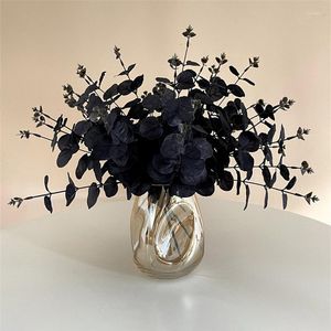 Fiori decorativi Mazzo di foglie di denaro nero artificiale Decorazione per feste di Natale di Halloween Simulazione floreale Foglie di fiori finti