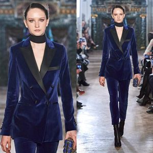Elie Saab 2020 Kobiety garnitury wieczorowe Sukienki V Velvet Black Collar Pants Suit Forniood Slevee Formal Women Suknie PROMETOS de N280J