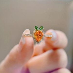 Cluster Rings Light Luxury Carrot For Women Sweet Sterling Silver 925 Inlaid Yellow Gemstone Romantic Engagement Jewelry Girlfriend Gift
