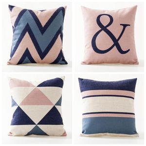 Dekorativer Kissenbezug im nordischen Stil, blau-rosa, geometrischer Kissenbezug, Elefanten-Stuhl-Couch-Kissenbezug für Sofa, Set mit 4278 W
