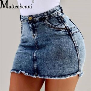 Skirts Summer Women Sexy High Waist Solid Tassel Pencil Denim Push Up Bandage Jean Streetwear Mini 230720