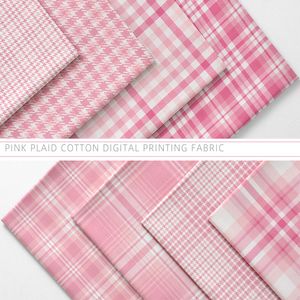 生地ピンクの格子縞の生地縫製用ピュアコットンデジタル印刷