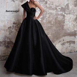 Vestidos De Gala Satin Evening Prom Dresses Long 2023 Black Formal Dresses One Shoulder Ball Gown Abiye Gece Elbisesi221c