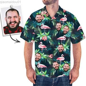 Mäns casual skjortor Summer Anpassad foto Face Shirt - Anpassad foto Kort ärmknapp ner Hawaiian Shirt - Bästa gåvor för män - Beach Party Shirts L230721