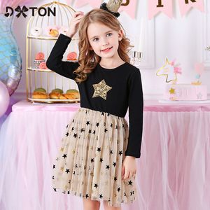 Dxton Winter Kids Dress для девочек с длинным рукавом малыш vestidos sequined Star Princess Girls Dress Cottle Children Fringed одежда