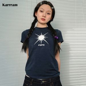 女性のTシャツKARRRAM日本のグランジプリントTシャツY2Kハラジュクショートスリーブティーシャツ韓国ファッションビンテージダーク美学トップスE-GIRL 230720