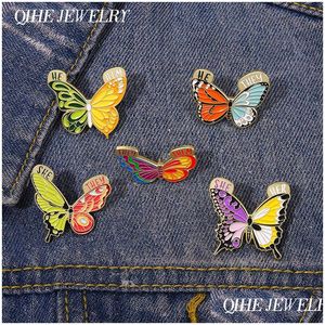 Pins Brooches Butterfly Pronoun Enamel Pin Brooch Insect Animal She Her They Them Badge Moth Jewelry Lapel Backpack Gift Accessorie Dhks7