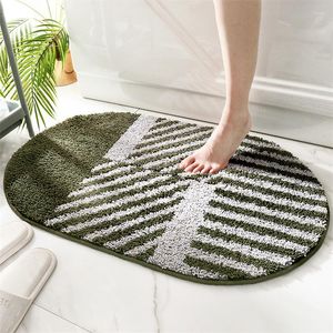 Carpets Oval Geometric Striped Home Bathroom Non-Slip Floor Door Mat Thick Flocking Absorbent Entrance Rugs