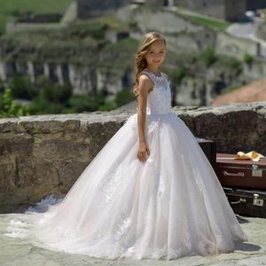 2020 Lace Bow Girls Pageant Dresses First Compleion Dresses Beautiful Whiteivory Ball Flower Girl Girl for Weddings5416351733