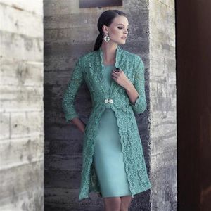 Elegante 2019 Carla Ruiz Stain knielange Kleider für die Mutter des Bräutigams mit Spitze 3 4 Langarm-Jacke Mutter-Braut-Kleid 3114