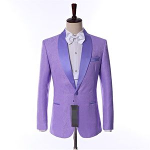 Side Vent One Button Light Purple Paisley Groom Tuxedos Shawl Lapel Groomsmen Mens Wedding Party Suits Jacket Pants Vest Tie K17225f