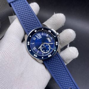 Högkvalitativ sportmänklocka Silverfodral 44mm Blue Dial Blue Bezel Blue Rubber Strap Automatiska klockor