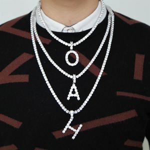 A-Z Frauen Männer Rock Hip Hop Bling Schmuck Iced Out CZ Alphabet Anhänger personalisierte Name Tenniskette Initial Necklace233A