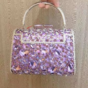 Kvällspåsar Xiyuan Luxury Wedding Party Clutch Bag Bride Crystal Silver Purple Diamond Handväska Kvinnor Handväskor Purse 230720