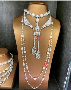 Necklaces Janekelly 4pcs Bridal Zirconia Full Jewelry Sets for Women Party, Dubai Nigeria Cz Crystal Wedding Necklace Sets