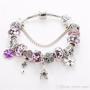 Blue Red Pink Pink Murano Glass Charms Bears Bracelet для Pandora 925 Серебряный шарм Эйфелевой башня подвесной браслет Bangle270e