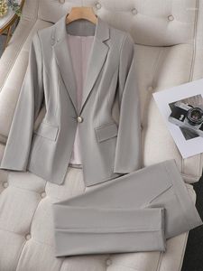 Conjunto de 2 calças femininas femininas de duas peças de alta qualidade para escritório femininas manga longa slim blazer e calças de trabalho formal