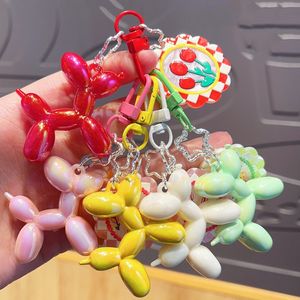 Cute Colorful Acrylic Balloon Dog Keychain Exquisite Gift Creative Bow Pendant Femal Car Interior Cartoon Key Ring Wholesale