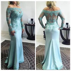 Bateau Neck Long Sleeves Slim Slimal Evening Dress Lace Mermaid Mother Bride Dresses Elegant 2019 Prom Vestidos de 223O