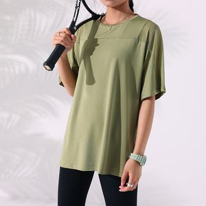 lu Yoga Summer Shirt Top Colletto tondo da donna Manica corta Elastico traspirante Sport Fitness T-shirt tinta unita T857