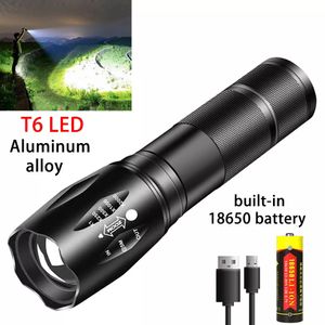 Mini LED Tactical Torch, justerbar fokus USB Multi-färg LED-lägerljus för camping vandring gångcykling etc, gul, röd, varm, vit