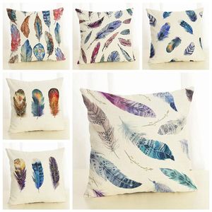 colorful feather cushion cover boho throw pillow case for sofa lounge couch chair linen fabric cojines 45cm almofada267j