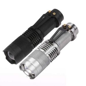 12W Mini 1600Lumen Flashlights XM-L Q5 LED Focus Zoomable ficklampan Torch med penna Klipp Portable utomhuslampaluminiumlegering Flashlight 14500 Battery SK68