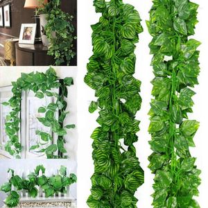 Kwiaty dekoracyjne 2M Ivy Leaf Garland Green Plant Plastikowe winorośl liście stoczni Domowe dekoracje ogrodowe