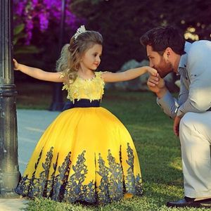 Saidmhamad Flower Girl Dresses With Applique Two Stones Yellow and Dark Blue Ball Gown First Communion Dress for Girls273W