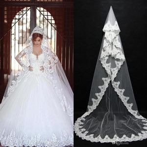 Vintage-Hochzeitsschleier in Weiß und Elfenbein, einlagig, mit Spitze, Kapellenlänge, romantischer Brautschleier mit Kamm, günstig, versandfertig CPA091307d