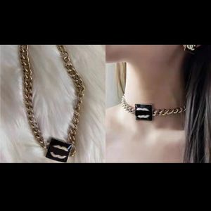 Lyx retro varumärkesdesigner chokers halsband kvinnor 18k guld pläterad rostfritt stål brev hänge halsband kedja smycken tillbehör 20stil