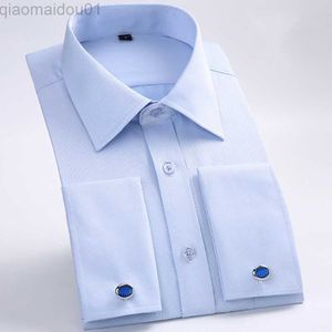 Men's Casual Shirts Men's French Cuff Long Sleeve Dress Shirt Regular Fit Spead Collar Formal Business Shirts With Cufflink Party Wedding Clothing L230721