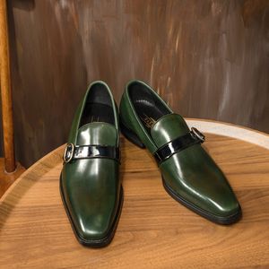 Green Dress Shoes For Man Luxury äkta läder 2023 Autumn New Style Designer Summer Elegant Men's Wedding Office Social Shoes