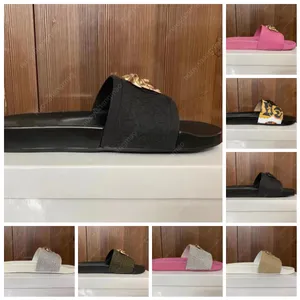 Designer desliza Sandles Sandles Flip Flips Luxury Brand Head Gold Shoes Gold Slippers Dimension Novo estilo Sliders ao ar livre Mens slides de borracha não deslizante