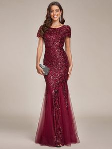 2023 Sequin Bodycon Round Neckline Mermaid Evening Dress prom