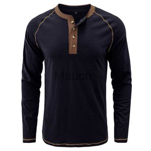 Men's T-Shirts New T Shirt Men Long Sleeve Henley Collar Solid Color Tee Tops Mens Casual Slim Fit Tshirts Men White Bla Gray Tees Daily Wear J230721