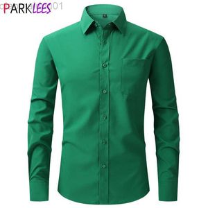 Men's Casual Shirts Green Mens Dress Shirts Long Sleeve Regular Fit Elastic Shirt for Men Wrinkle-Free Easy Care Formal Casual Shirt Male Chemise L230721