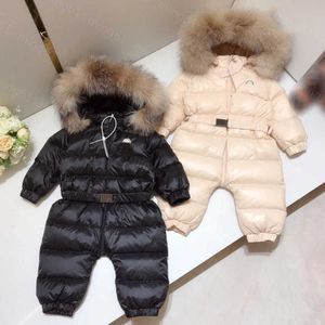 23ss kids Designer brand warm onesie boys girls Letter logo applique embroidery large feather collar goose down baby one-piece down jacket casual kids clothing a1