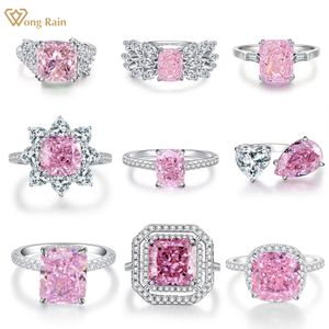 Wedding Rings Wong Rain 925 Sterling Silver Crushed Ice Cut Pink Sapphire High Carbon Diamond Gemstone Engagement Fine Jewelry Ring Wholesale 230721