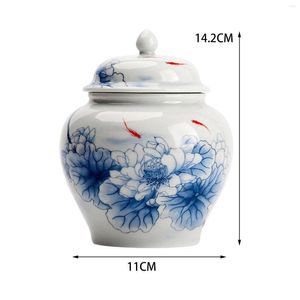 Storage Bottles Blue And White Porcelain Ginger Jar With Lid Bud Vase Temple Food Container Tea Caddy Traditional Home Decoration