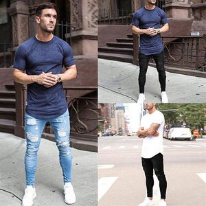 4 Colors Mens Jeans Denim Ripped Slim Fit Side Striped Jeans Male Skinny Pencil Pants Casual Trousers with Zippers 245a