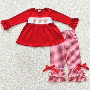 Fashion Kids Designer Clothes Girls Christmas Sets Boutique Baby Girl Clothing Boys Sibling Outfits Gingerbread Embroidery Cotton Children Suit