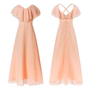 Mädchenkleid Festliches Langes Prinzessinnenkleid Neckholder Spitze Criss Cross Chiffon Partykleid Kinderkleidung Hochzeit Blumenmädchenkleid