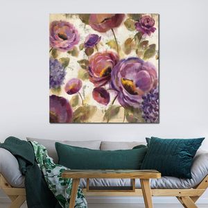 Beautiful Canvas Wall Art Blue and Purple Flower Song Ii Modern Abstract Flowers Handmade Artwork for Office Wall
