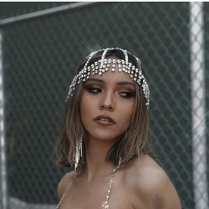 Luxury Full Rhinestone Tassel Bridal Headpiece Headband for Women Handmade Crystal Flapper Cap Head Chain Hair Accessories Gift J02613