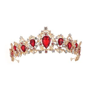 Başlıklar Retro Gelin Taç Evli Barok Kraliçe Altın Kırmızı Yeşil Gümüş Renk Seçenek Gelinlik Aksesuarları Kristal Di341u
