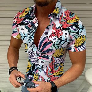 Mäns casual skjortor plus storlek M-3XL Men Hawaiian Shirt Surf Floral Turn-Down Collar Beach Summer Holiday Party Fancy Blue för 2023