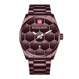 Kademan Brand High Defition Luminous Mens Watch Quartz Calender Watches Simple Football Texture Stainless Steel Band WRI212D