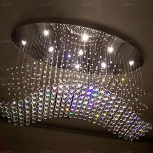 モダンウェーブ楕円形の雨ドロップクリアLED K9クリスタルシャンデリア照明照明照明器具リビングルームのダイニングルームwith gu10 bulbs2108