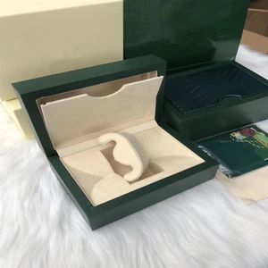 Caixa de presente de caixa de relógio verde escuro de qualidade para RLX, etiquetas e papéis de cartão de livreto em inglês Caixas de relógio de pulso suíço 325v